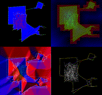 LR-TD: test set of lines and inside-out voting (in progress), SDF and low-res voxelization, low-res mesh stepping towards the SDF gradient (in progress), final low-res mesh compared to the original set of lines.