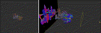 Test scene surrounded by the views I'll use for sampling, and a visualization of a specific view: showing the near-far planes, a normal buffer, and a heightfield mesh reconstructed from the depth buffer and normals, with one quad per texel.